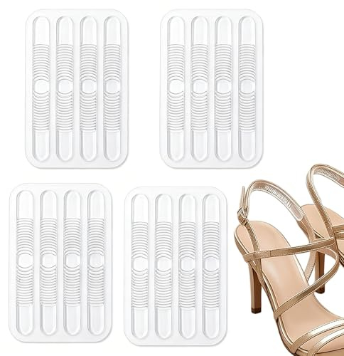 16 Pièces Sangles de Chaussures en Silicone, Coussinet Talon Chaussure en Silicone Transparent, Protege Talon Antidérapant pour Chaussures à Talons Hauts, Sandales et Baskets, Anti-Usure