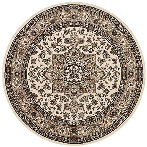 Nouristan Mirkan Orient-Tappeto Rotondo, Pelo Corto, Vintage, Orientale, per Sala da Pranzo, Soggiorno, Camera da Letto, Polipropilene (PP), Beige Avorio, ø 160 cm