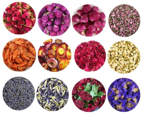 TooGet Dried Flowers & Herbs Accessories - 12 Bags Set for Bath Bombs, Scented Candles & Crafts