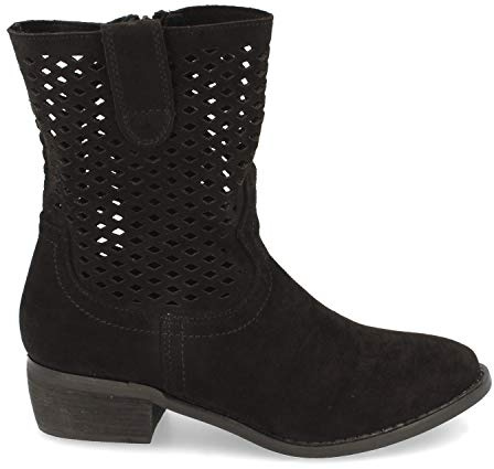 Buonarotti Botin de Mujer, con Tacon Bajo, Punta Redonda, Calados en Cana y Cierre de Cremallera, Primavera Verano 2021. Talla 36 Negro