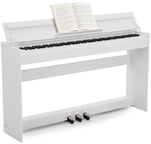 MUSTAR Digital Piano 88 Weighted Keys, Full Size 88 Key Piano Keyboard Semi Weighted, Home Electric Piano with Furniture Stand and Triple Pedal, Music Stand, USB MIDI, White