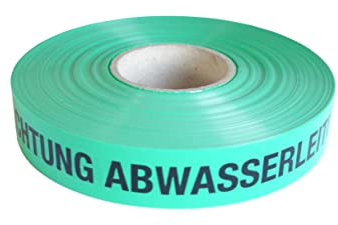 PremSecure Trassenwarnband Achtung Abwasserleitung Warnband Abwasser Schmutzwasser Wasser Leitung Trassenband 250m Trassierband grün schwarz 40mm breit