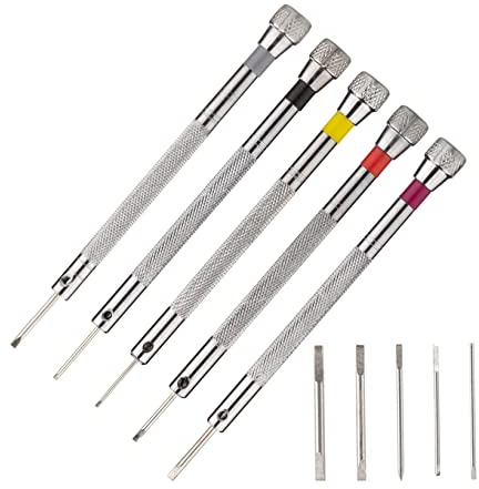 masar Outil 5 Tournevis Plat pour Montres - Horloger - avec Embout de Rechange - Basic