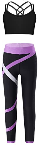 Yeahdor Mädchen Hip Hop Bekleidung Set Ärmellos Tank Top mit Leggings Sport Kleidung Set Trainingsanzug Jogging Fitness Set Tennis Jazz I Lavendel 146-152