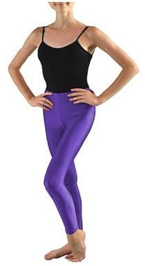 Prime fashions - Girls Shiny Leggings Pants - Nylon Trousers Dance, Gymnastics, Workout, Yoga (Purple, 11-12 Years)