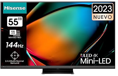 Hisense 55 ULED Mini-LED 4K 2023 55U8KQ, Smart TV VIDAA U7, Dolby Vision IQ, HDR 10+ Adaptive, 144Hz Game Mode PRO, Alexa Built-in, VIDAA Voice, Tuner DVB-T2/S2 HEVC 10, lativù 4K