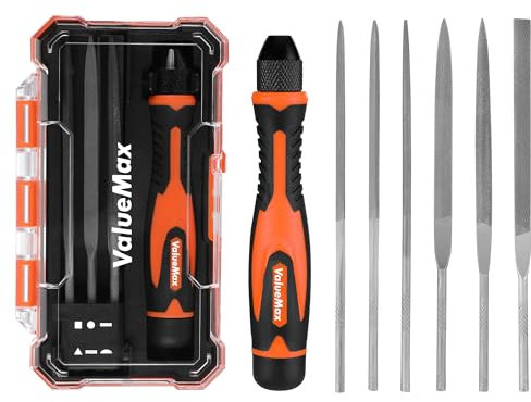 ValueMax 7-Piezas Juego de Limas y Escofinas de 85 mm, Incluye Lima Plana, Redonda, Semiredonda, Cuadrada, Plana y Puntiaguda, Triangular, para Madera, Metal, Cuero, Plástico