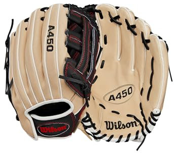 Wilson 2024 A450 Youth Outfield Baseballhandschuh für Jugendliche, rechte Hand, Blond/Schwarz/Rot, 30,5 cm