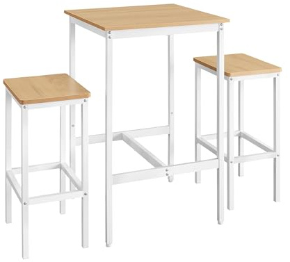 VASAGLE Tavolo da Bar con Sgabelli, Tavolo Cucina 60 x 60 x 90 cm, Sgabello di 30 x 40 x 65 cm, Sala da Pranzo, Rovere Dorato e Bianco Nuvola LBT017W09