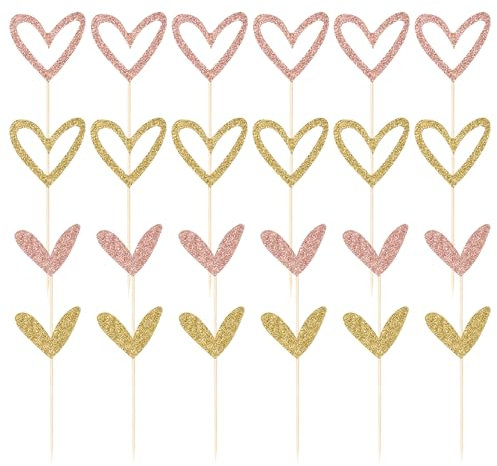 24 Stück Herzförmiger Kuchenaufsatz, Geburtstags-Cupcake-Aufsatz, Liebeskuchen-Einsatz, Muffin-Dekoration, Herzförmige Deko-Aufhängung, Geeignet Für Geburtstage, Hochzeiten, Party-Kuchendekorationen