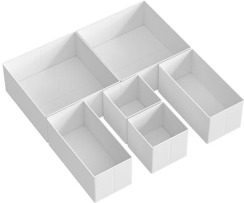 SONGMICS Drawer Organisers, Dresser Dividers, Set of 6, Foldable Fabric Storage Boxes for Socks, Underwear, Bras, Ties, Scarves, Cloud White RDZ006W01