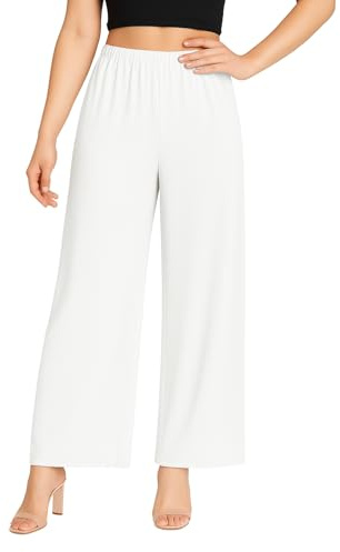 STAR FASHION Long Palazzo Trousers for Women's Flared Wide Leg Palazzo Full Length Plain Ladies Elasticated Stretchy Trouser Pants UK Size 8-26