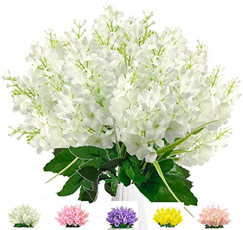 Namzi 6 st konstgjorda blombuketter blåregn hyacint falska blommor bulk UV-beständig för vas heminredning inomhus utomhus trädgårdsstaket restaurang hotell mockdekoration (vit)