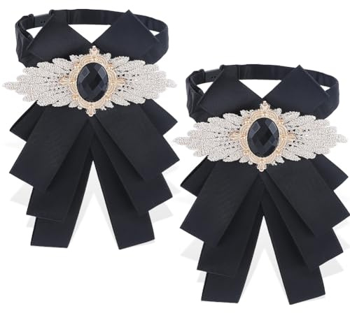 GORGECRAFT 2 pezzo Papillon Pre-Annodato Regolabile con Strass Bowknot Papillon Spille Decorative Cristallo Banchetto Abito Da Sposa Abito Cravatta Colletto Spilla per Uomo Donna Festa Cerimonia Nero