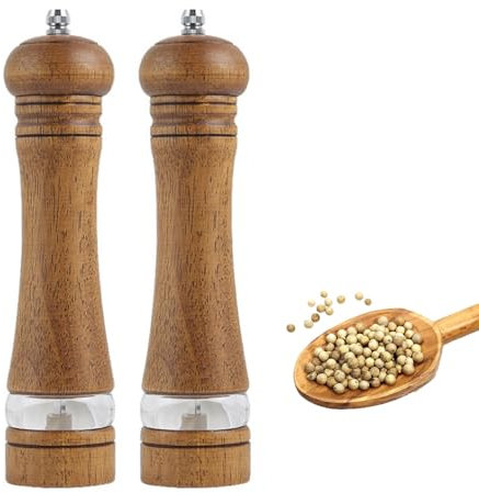 NEXROLA Macina Pepe Set di 2 Pezzi Legno,Macina Sale e Pepe Manuale con Trasparenti Finestra in Acrilico,Saliera e Pepiera con Regolabile Macinino in Ceramica per Sale, Pepe, Spezie,Macinapepe Manuale