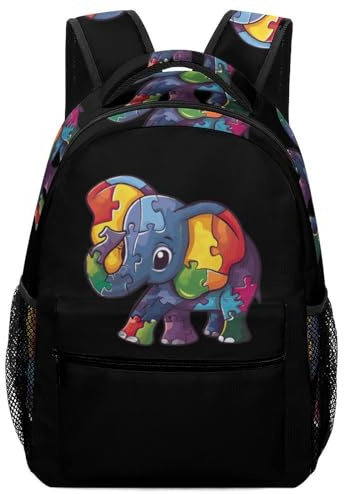 Autism Awareness Puzzle Elephant Backpack Cute Shoulder Bag Casual Laptop Bag for School Travel Camping Picnic