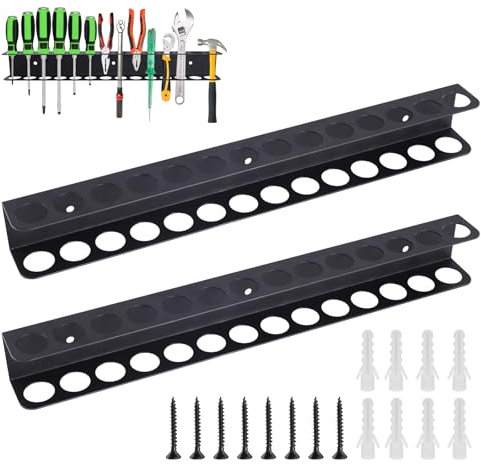 Trukafie Lot de 2 porte-outils muraux, 40 cm, pour outils, tournevis, pinces, 14 trous, pour mur perforé, atelier, garage et établi