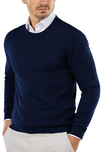 COOFANDY Pull Fin Homme Pulls col Rond en Coton Pull en Maille Homme Regular Fit Pullover pour Hiver Sweats Bleu Foncé L