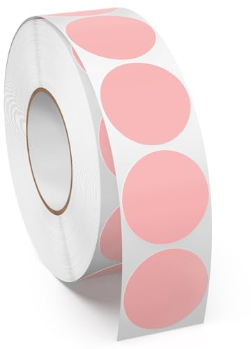 Meitaat 1000 Piezas Pegatinas Redondas Rosas Gomets Circular 25 mm Etiquetas Adhesivas de Puntos en Vinilo Impermeables y Resistente al Rasgado per Rollo