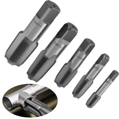 5 PCS Grifos de Rosca de Acero, BSP 55 Grados,juego de 5 macho de roscar npt, para Juntas de Tuberías de Agua, Reparación de Automóviles y Maquinaria - Tamaños G1/8, G1/4, G3/8, G1/2, G3/4