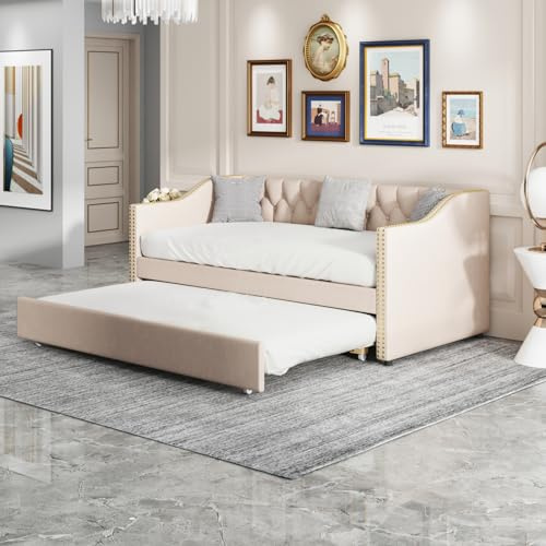 Xnferty - Sofá cama (2 plazas, 90/180 x 200 cm, sofá cama convertible acolchado con somier de láminas, sofá convertible extensible, no puede subir o bajar, sin colchón