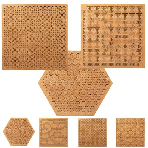 Fractal Tray Puzzles, Hard Difficult Wooden Jigsaw Puzzles for Adults, Portable Impossible Reverse Thinking Challenging No Image Puzzle(3pcs-b)