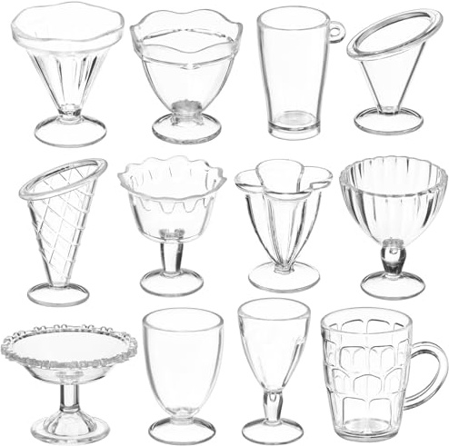 Mikinona Set da 12 Pezzi di Mini Bicchieri in Plastica Trasparente per Casa delle Bambole Stoviglie Decorative in Miniatura per Giochi Creativi e Accessori Cucina per