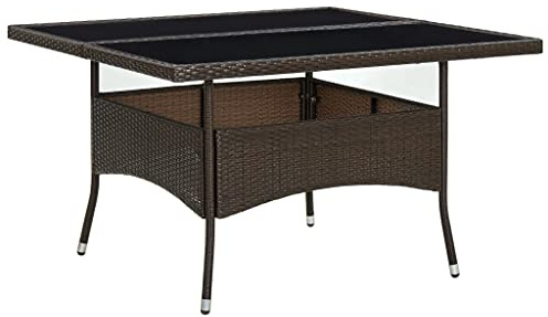 Generico Tavolo da Pranzo da Giardino Marrone in Polyrattan e Vetro,Tavoli da Giardino