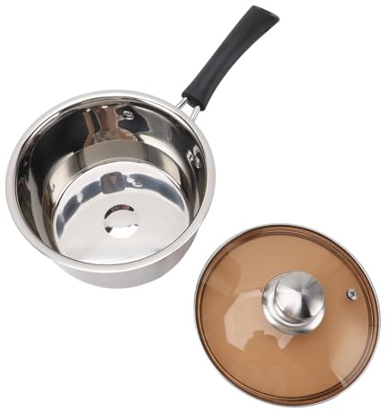 AUNMAS Enhandtags Såspanna Kompositstål Långhandtagskastrull med Lock Snabb Värmeöverföring Anti-skållningsgrepp Multifunktionskokgryta för Mjölkgröt och Barnmat (18 cm)