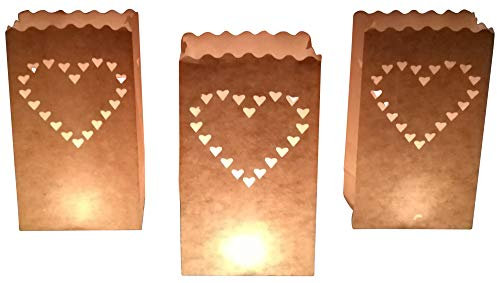 10 Stück Papier Lichttüten Lichtertüten Herz für Teelichter Kerzen Laternen weiß Kerzenhalter Deko Tischdeko Kerzentüten Hochzeit