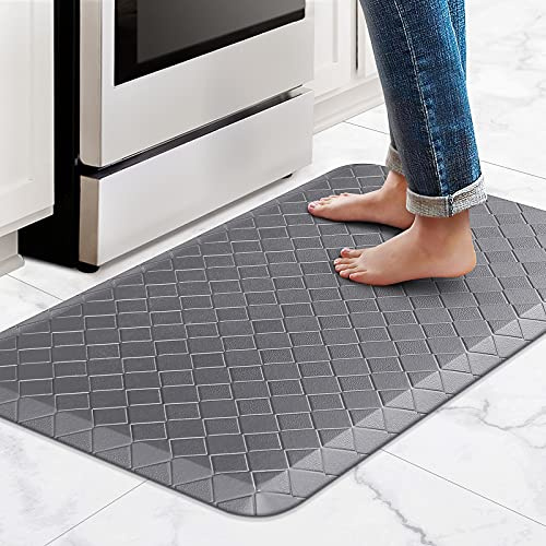 HappyTrends Kitchen Mat Cushioned Anti-Fatigue Kitchen Rug,17.3x 28,Thick Waterproof Non-Slip Kitchen Mats and Rugs Heavy Duty Ergonomic Comfort Rug for Kitchen,Floor,Office,Sink,Laundry,Grey