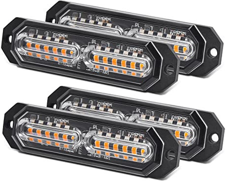 OPP ULITE 12LED Amber Emergency Hazard Strobe Warning Grille Working Light Bar for 12-24V Car Vehicle, Waterproof Safety Flashing Beacon Light for Truck Van Trailer Caravan Camper(CB-02-4PCS)