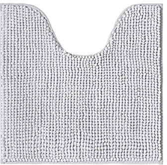 Decomira Badematte rutschfest WC Vorleger mit Ausschnitt | Als Badteppich Set kombinierbar | Badezimmer-Teppich Bad-Vorleger waschbar aus Chenille | Für freistehende Toiletten | Grau - 45x45 cm