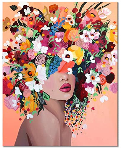 TISHIRON Malen Nach Zahlen Erwachsene, DIY Mädchen mit Pinsel und Acrylfarben, Blumen, 16x20inch Flammenloses Ölgemälde-Set als Geschenk für Kinder