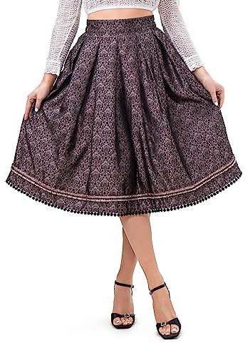 Kelliar Damen Trachtenrock Unterröcke Vintage Knielang Röcke Elegent Oktoberfest Röcke Mit Spitze und Stickerei Rosa Größe 42