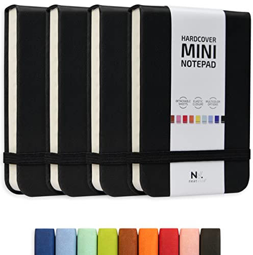 Tiny Notebook 3x4, Tear Off Small Notepad Pocket Size 4-Pack (Black)