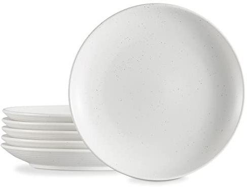 ONEMORE 10 inch Dinner Plates, Ceramic Salad Plates Set of 6, Versatile Serving Dishes for Daily Use Parties Weddings, Ideal for Pasta Dessert Pizza Appetizer | White Speckled Scratch Resistant