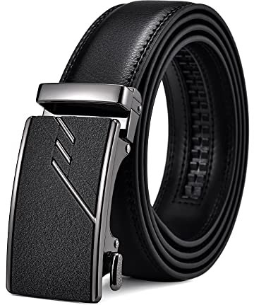 FEFLO Gürtel Herren Ledergürtel Ratsche Automatik Leder Gürtel (4XL, Gürtellänge 135cm, geeignet für Taille 108cm~118cm) Größe Angepasst, Schwarz, für Freizeit Business Hose