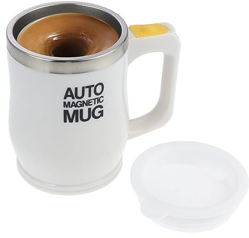 Knpwer Selbstrhrender Kaffeebecher aus Edelstahl, Automatische Magnetische Tasse, Lebensmittelqualitt, 400ml, Wei