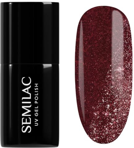 Semilac UV Nagellack 397 Tea before Wine 7 ml – Bling Bling-Effekt, deckend, Cherry Cola – Day&Night Kollektion