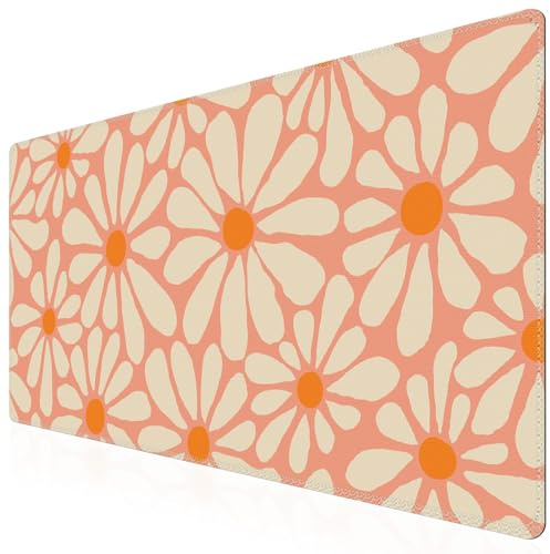 iCasso Desk Mat, Desk Matt for Desktop, Cute Desk Pad Mat, XXL Large Mouse Pad for Desk, Anti-Slip Big Mousepad with Stitched Edges, Keyboard Pad Mouse Mat for Computer, Work, Gaming (Orange Floral)