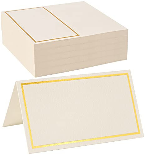 KraftiSky 50 Pack Place Cards for Table Setting with Gold Foil Border Table Tent Cards for Seating Perfect for Weddings, Dinner Parties, Banquets 2” x 3.5”