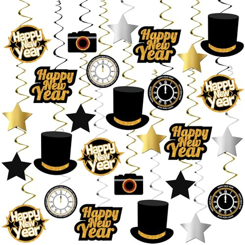 Set di 30 decorazioni per Capodanno 2026, stelle filanti dorate, decorazioni per Capodanno, decorazione per fuochi d'artificio da tavolo, 2026, accessori per feste di Capodanno, per feste di Capodanno