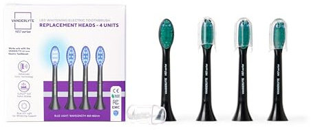 VANDERLYTE NEO series - Têtes de Brosse à Dents Électrique - Pack de 4 - Lumière LED Bleue pour Blanchiment - Poils Doux en Nylon Dupont™ - Technologie Sonique