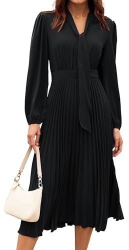 GRACE KARIN Women's Business midi Dress with Bow Tie V-Neck Long Sleeve Retro 50s Dresses Black 38