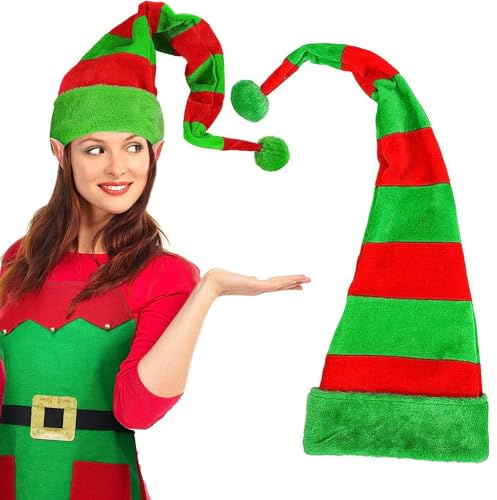 YouXiaor 2PCS Sombrero de Elfo, Sombreros de Fiesta de Navidad Rojo y Verde Gorro Elfo Sombreros Unisex para Niños, Adolescentes y Adultos