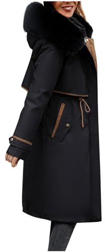 Mrat Manteau long rembourré en coton pour femme - Veste d'hiver chaude matelassée à capuche - Manteaux parkas à manches longues - Col en fausse fourrure - Doudoune coupe-vent d'extérieur - Trench