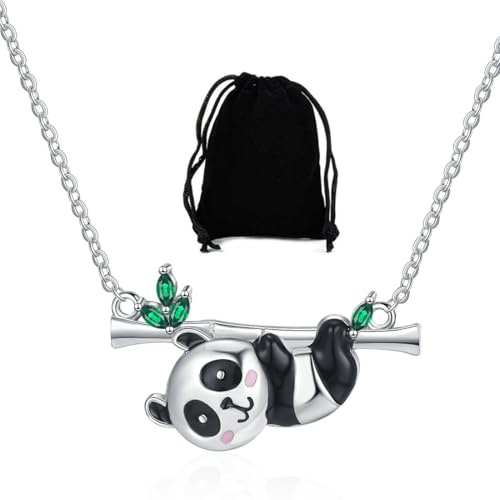 KUMSODE Silver panda halsband födelsedagspresent söta djur halsband smycken allergivänliga gåvor till dam