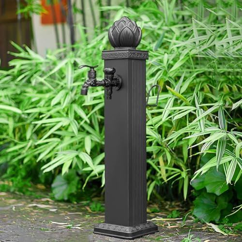 72/112cm Fuente de Agua de Jardín con Grifo, Columna de Agua de Jardín de Acero Inoxidable con Soporte Manguera, Fuente de Pie para Uso en Exteriores