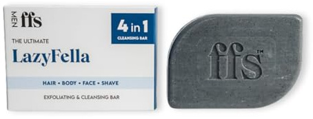 FFS Beauty Lazyfella 4-in-1 Grooming Bar for Men | Face, Body, Hair & Shave Soap | With Rhassoul Clay, Activated Charcoal & Shea Butter | Vegan, Plastic-Free
